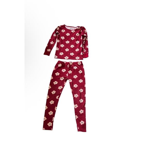Carter's Pajama Set Long Sleeve Shirt & Pants Girls Size 7 Red & White Flowers - Picture 1 of 3